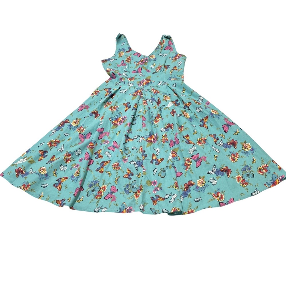 Whispering Ivy Dress Blue Butterfly Print A Line Size 8 Retro Pinup Swing 50s